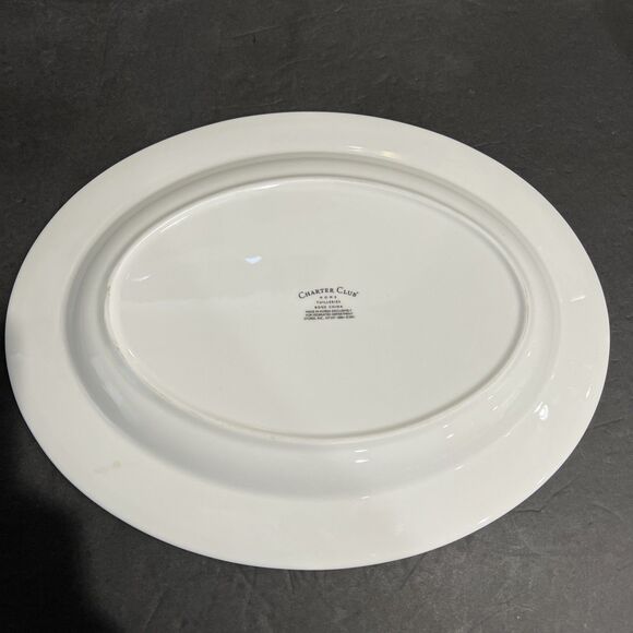 Charter Club Tuilleries Tan 14" Serving Platter Dish Tray Flower Butterfly - Picture 10 of 13